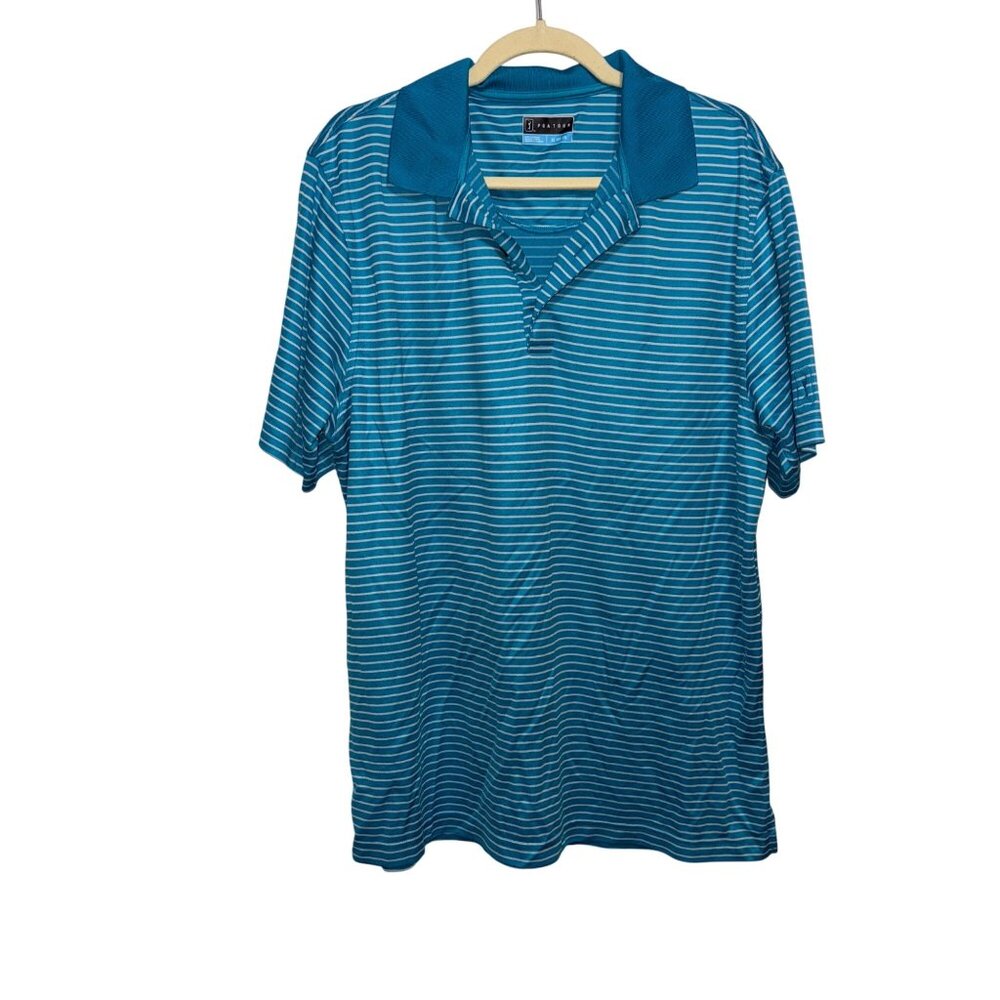 PGA Tour Mens XL Blue Striped Short-Sleeve Polo Shirt